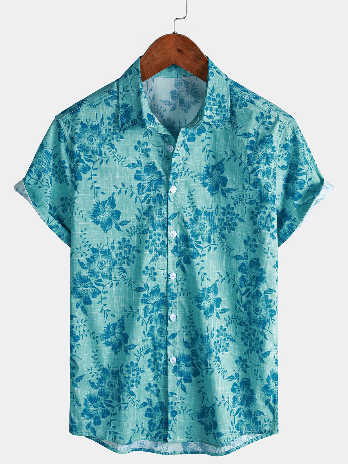 Men's Floral Vintage Hawaiian Short Sleeve Lightweight Cotton Shirt