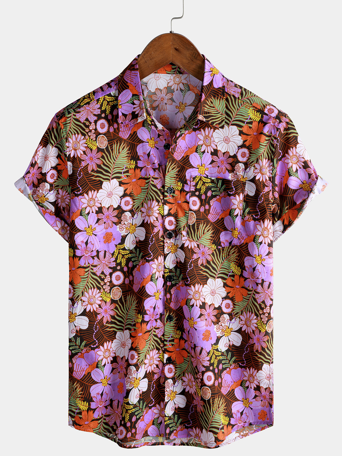 Men's Floral Vintage Hawaiian Short Sleeve Lightweight Cotton Shirt