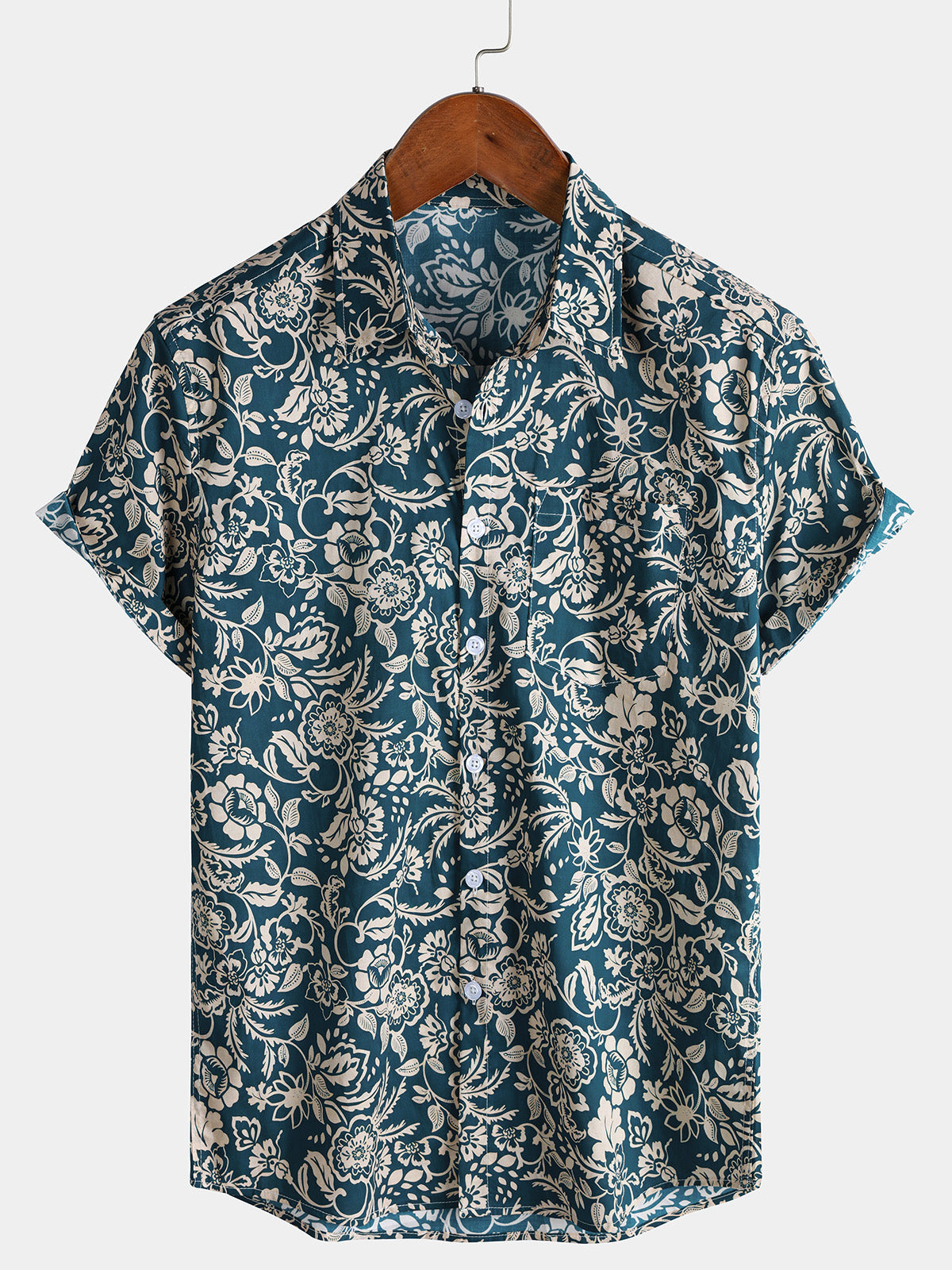 Men's Vintage Paisley Floral Hawaiian Short Sleeve Holiday Green Shirt