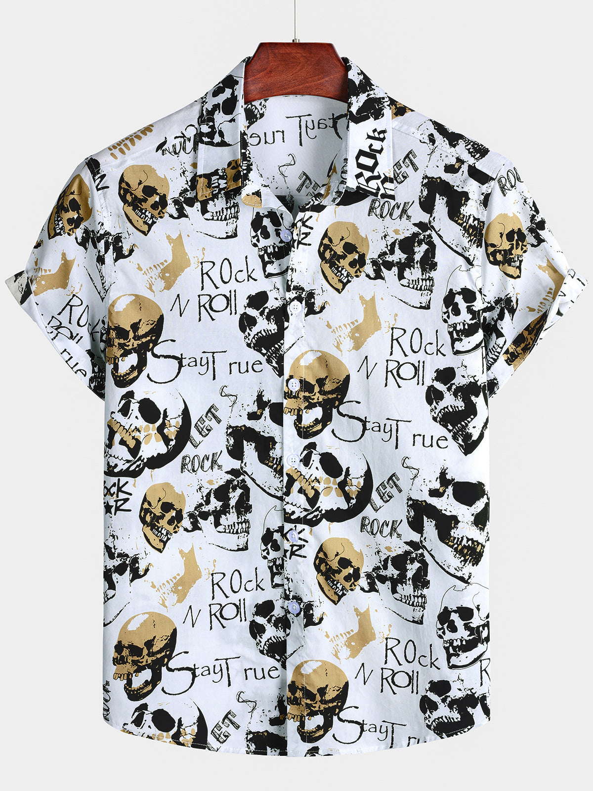 Men's Skull Music Punk Rock and Roll Cool Funny White Hawaiian Shirt