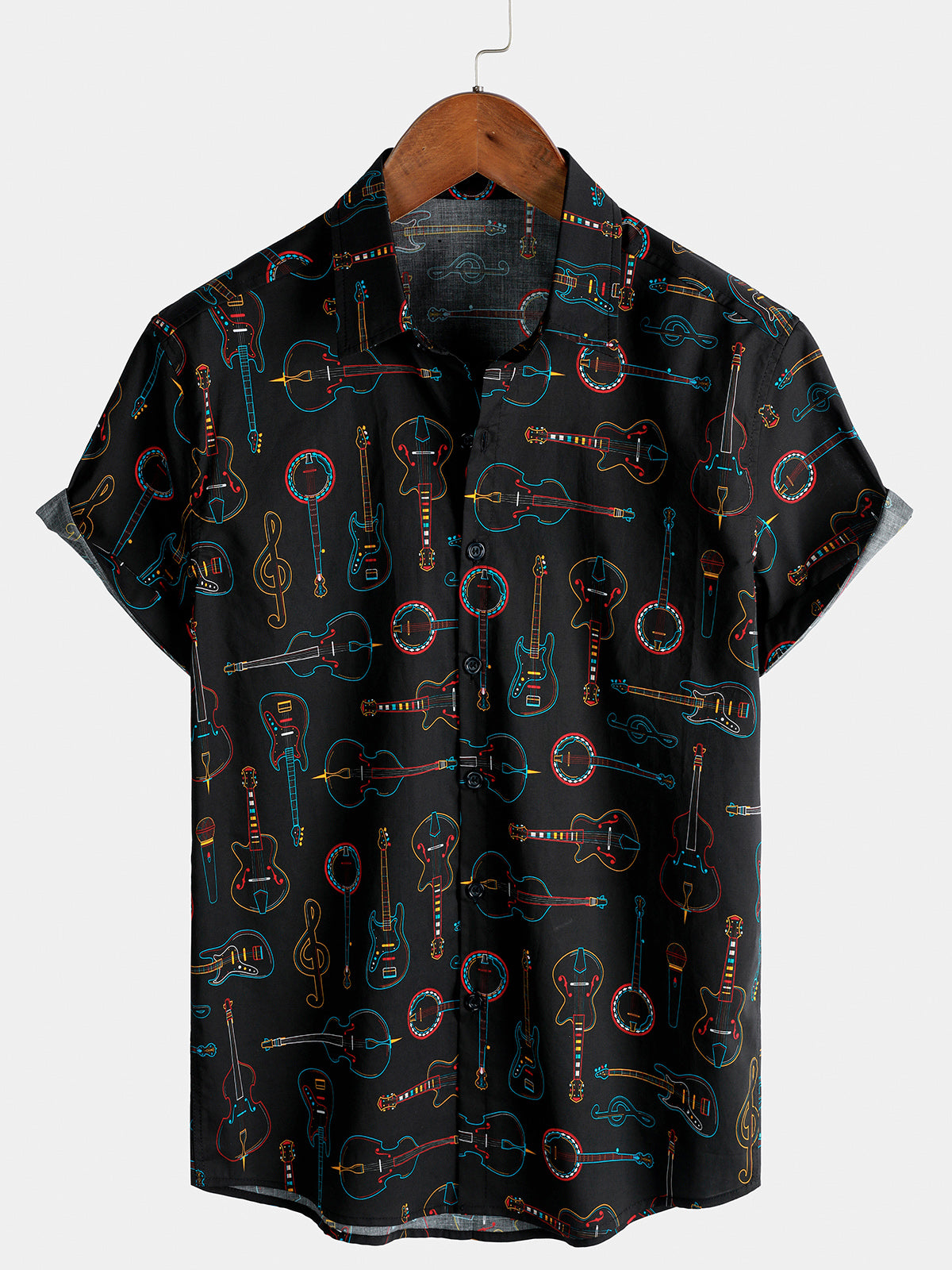Men's Music Notes Festival Cotton Breathable Short Sleeve Shirt