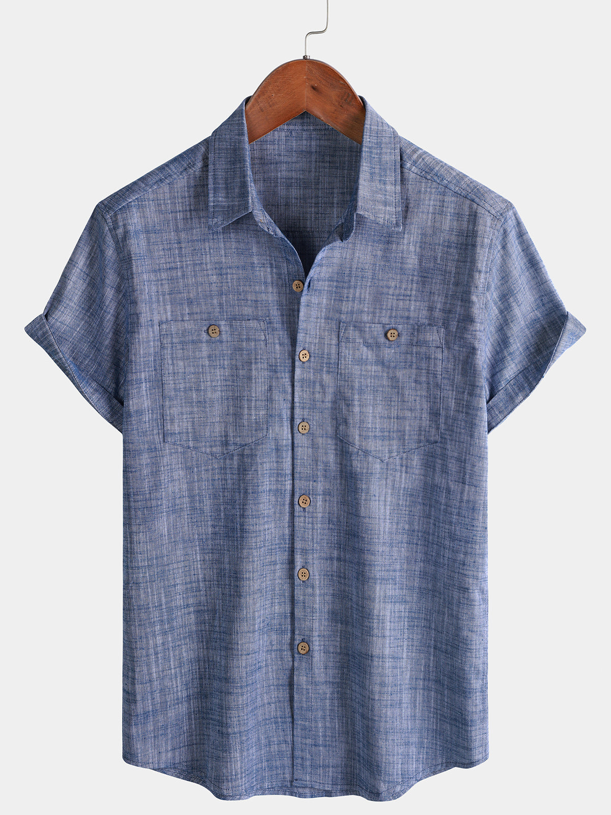 Men's Casual Breathable 100% Cotton Dual Pocket Short Sleeve Collar Shirt