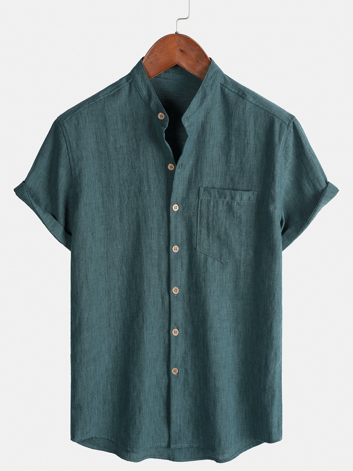 Men's Casual Solid Henley Collar Summer  Short Sleeve Shirt