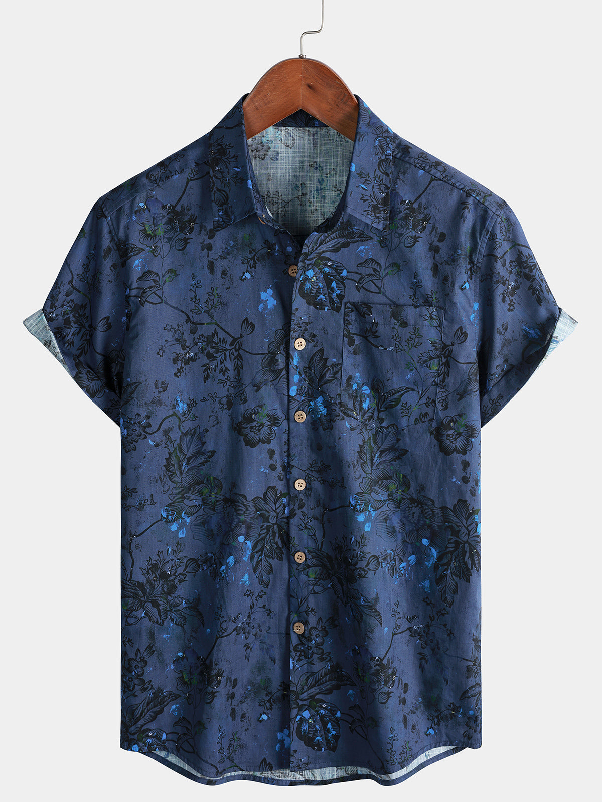 Men’s Vintage Casual Vacation Breathable Floral Print Cotton Short Sleeve Shirt