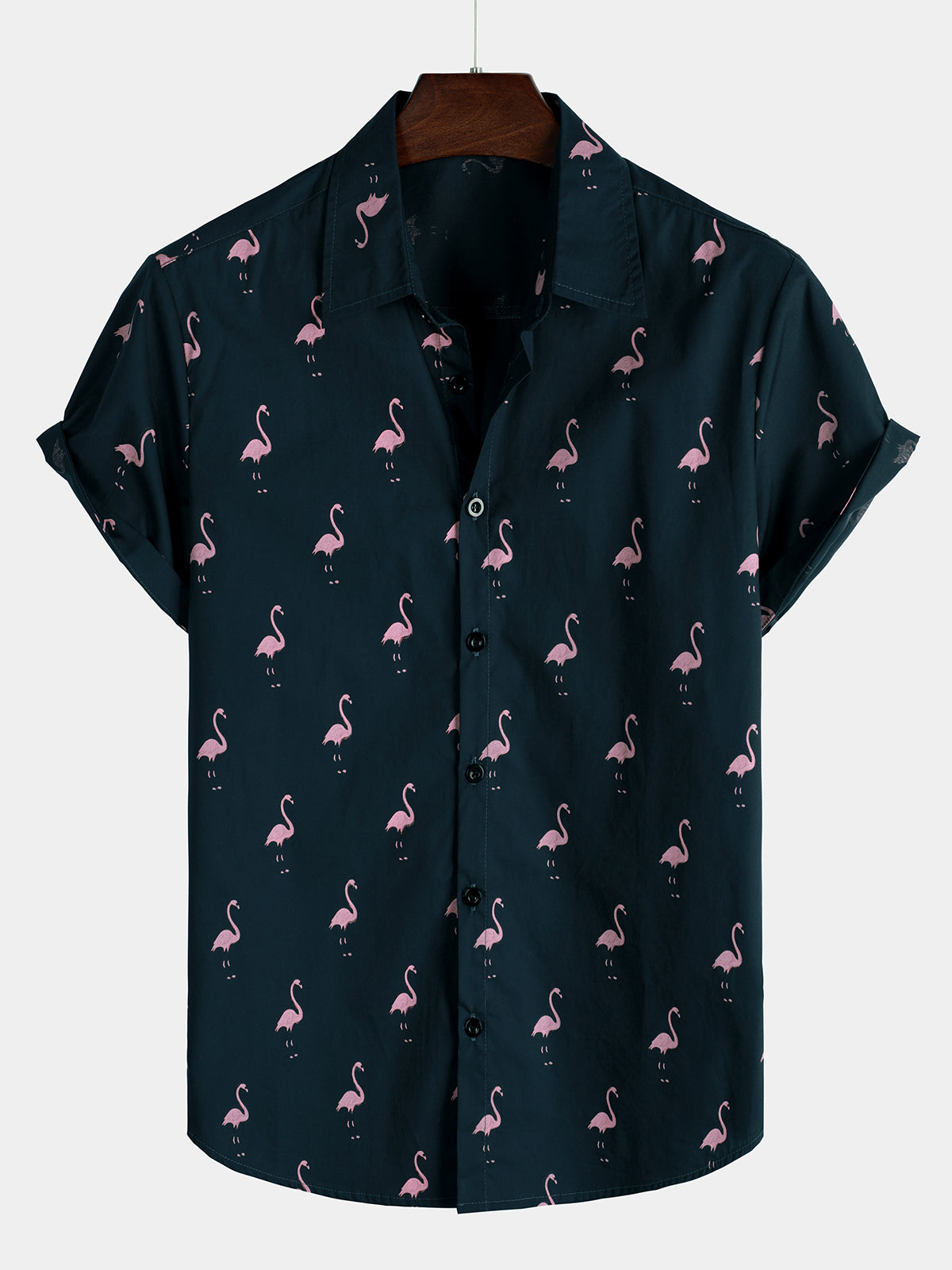 Men's Flamingo Tropical Animal Button Up Casual Hawaiian Holiday Short Sleeve Shirt