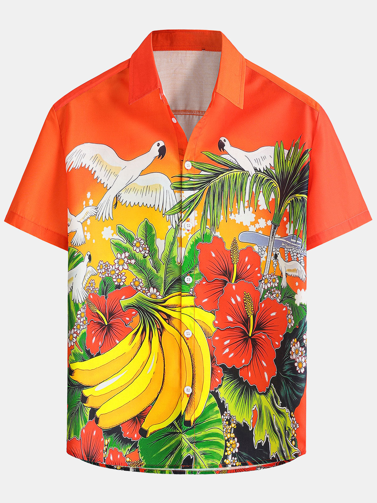 Men's Tropical Floral Print Short Sleeve Hawaiian Shirt