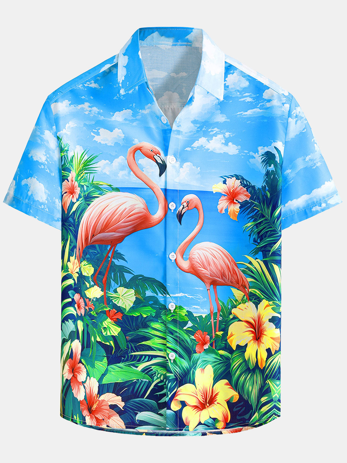 Men's Tropical Floral Print Short Sleeve Hawaiian Shirt