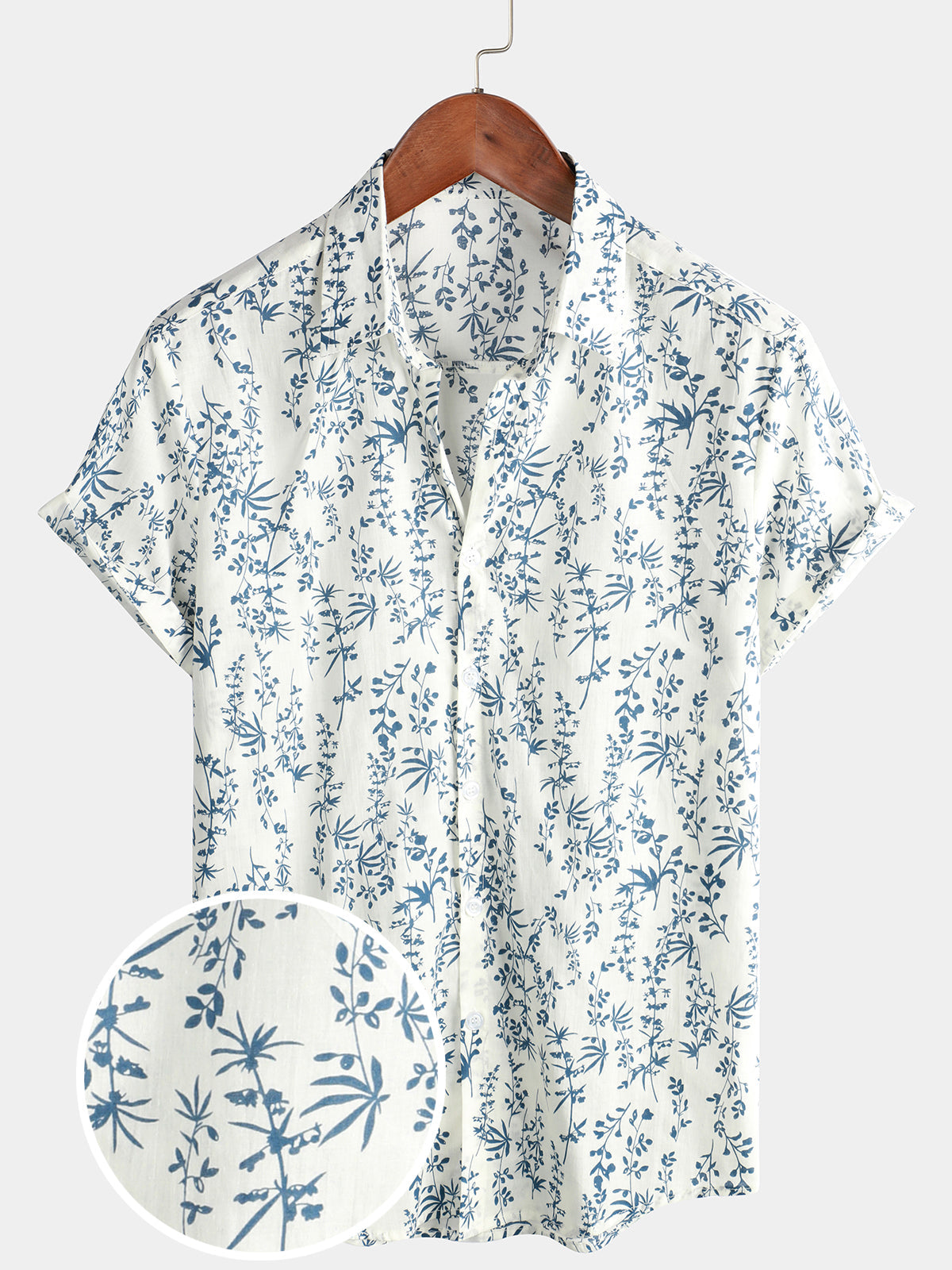 Men's Cotton Floral Button Up Summer Short Sleeve Shirt