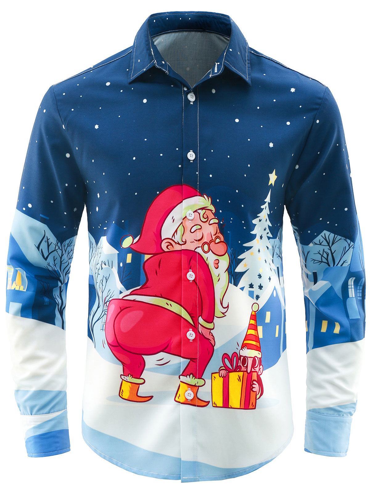 Men's Funny Santa Ugly Christmas Holiday Button Long Sleeve Shirt