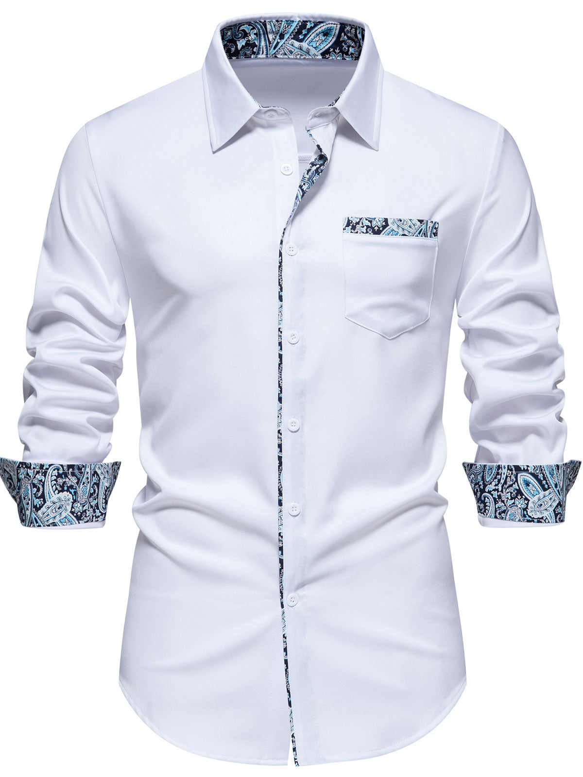 Men's Paisley Print Colorblock Long Sleeve Shirt