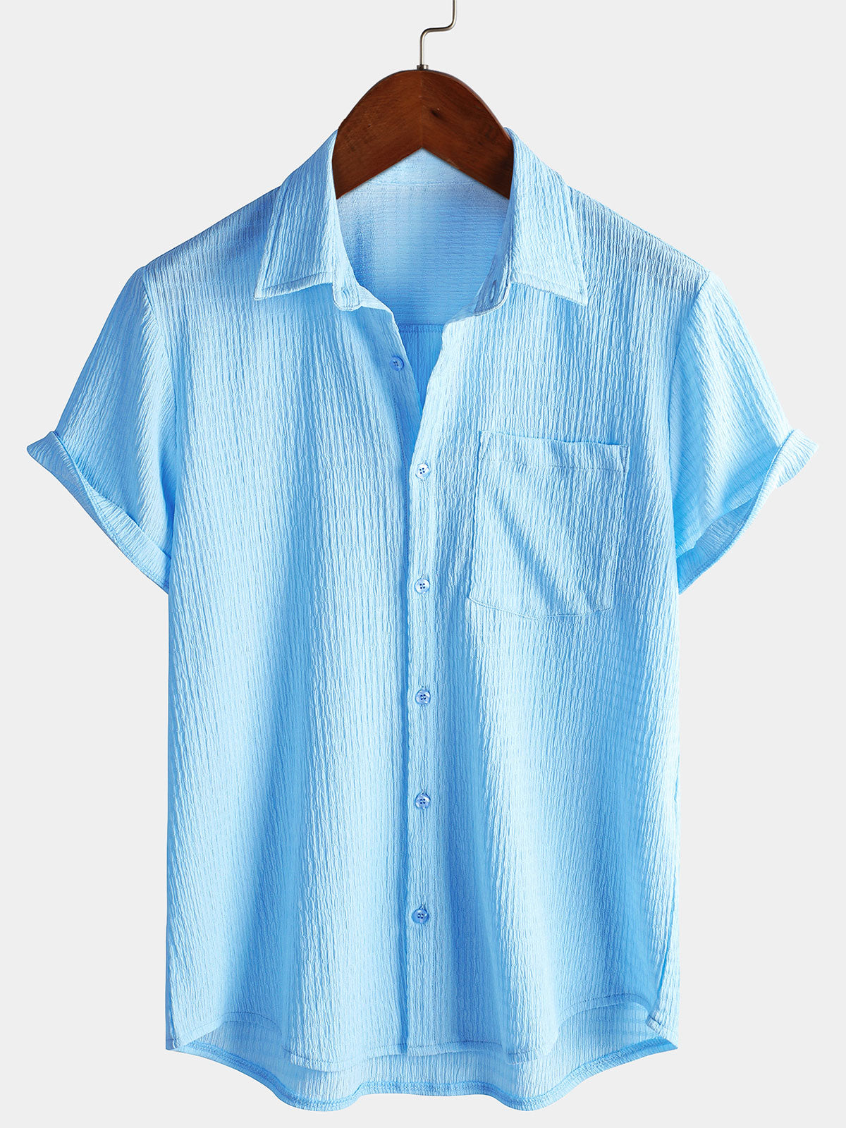 Men's Summer Solid Color Pocket Casual Short Sleeve Shirt