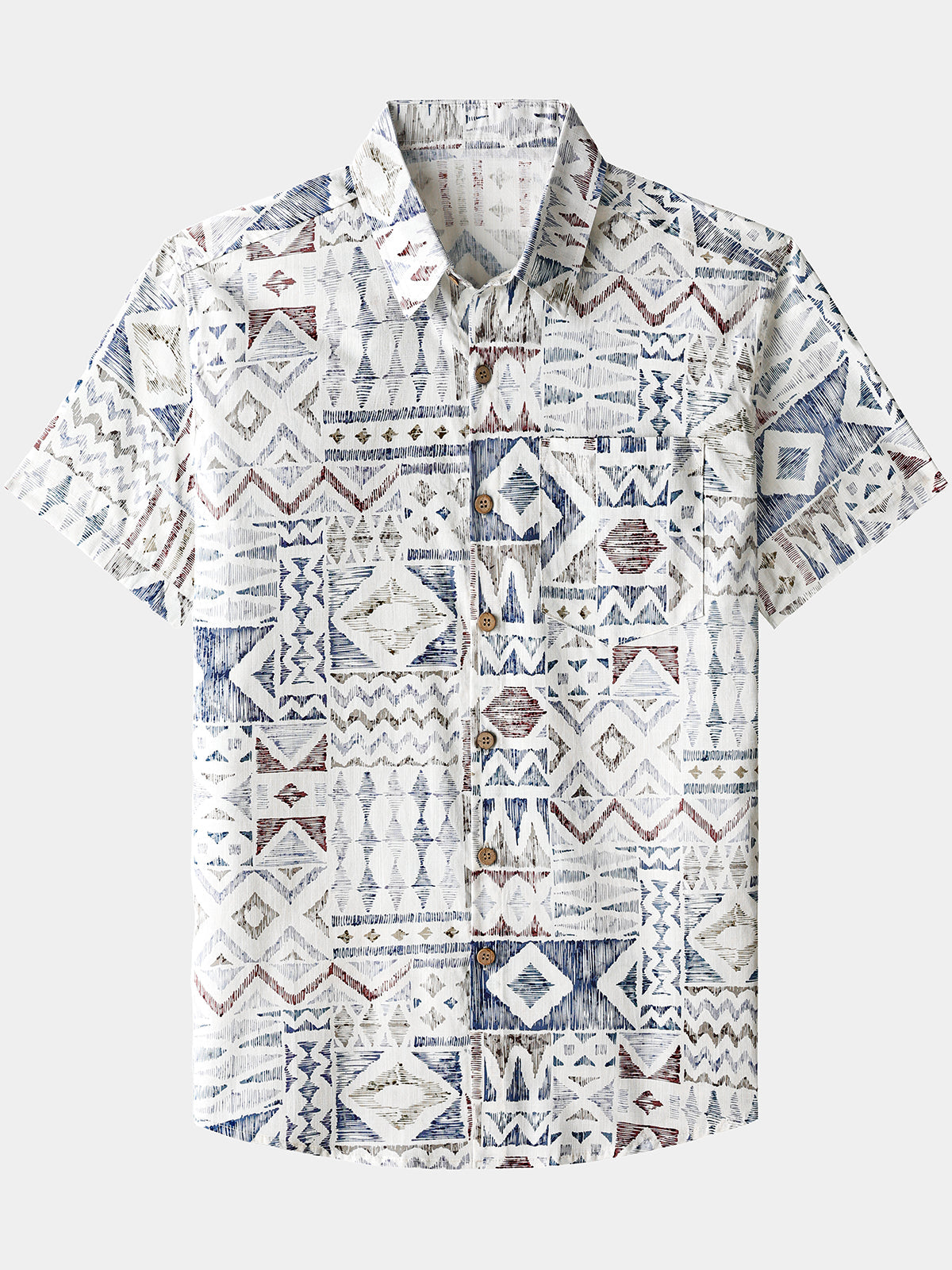 Men’s Vintage Geometric Pattern Short Sleeve Breathable Cool Casual Shirt