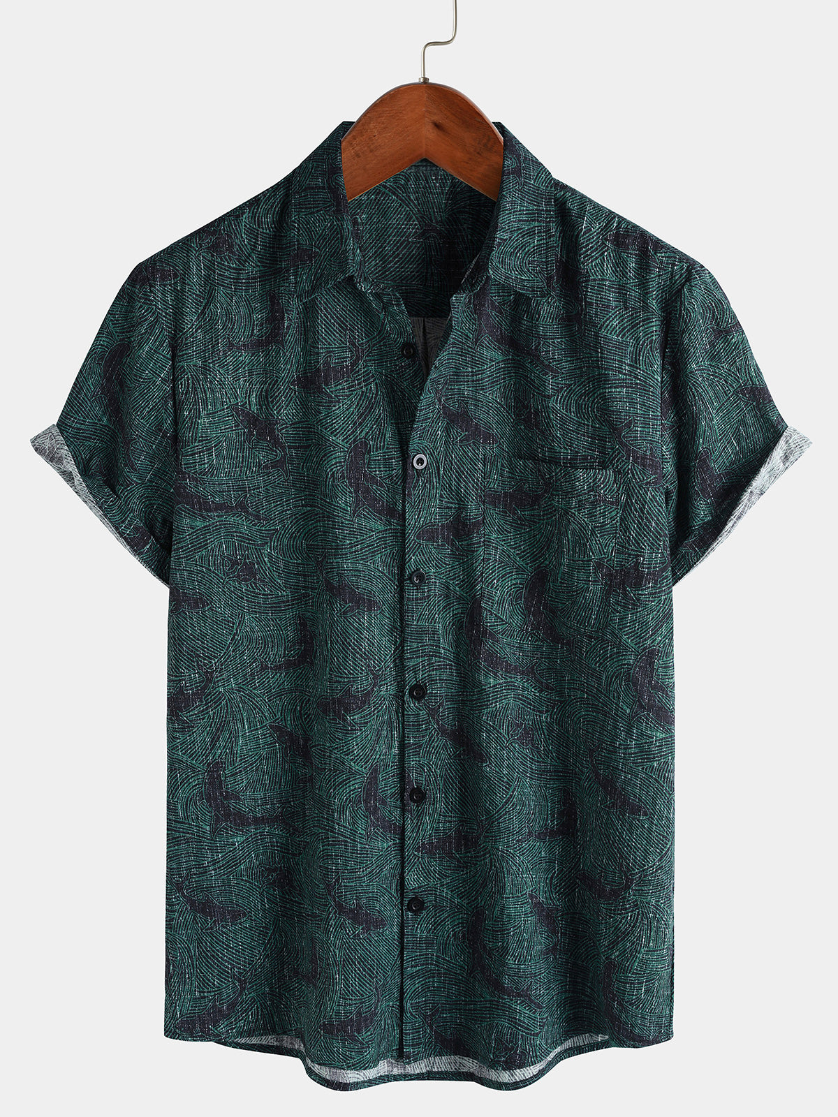 Men's Summer Ocean Shark Soft Hawaiian Button Short Sleeve Shirt