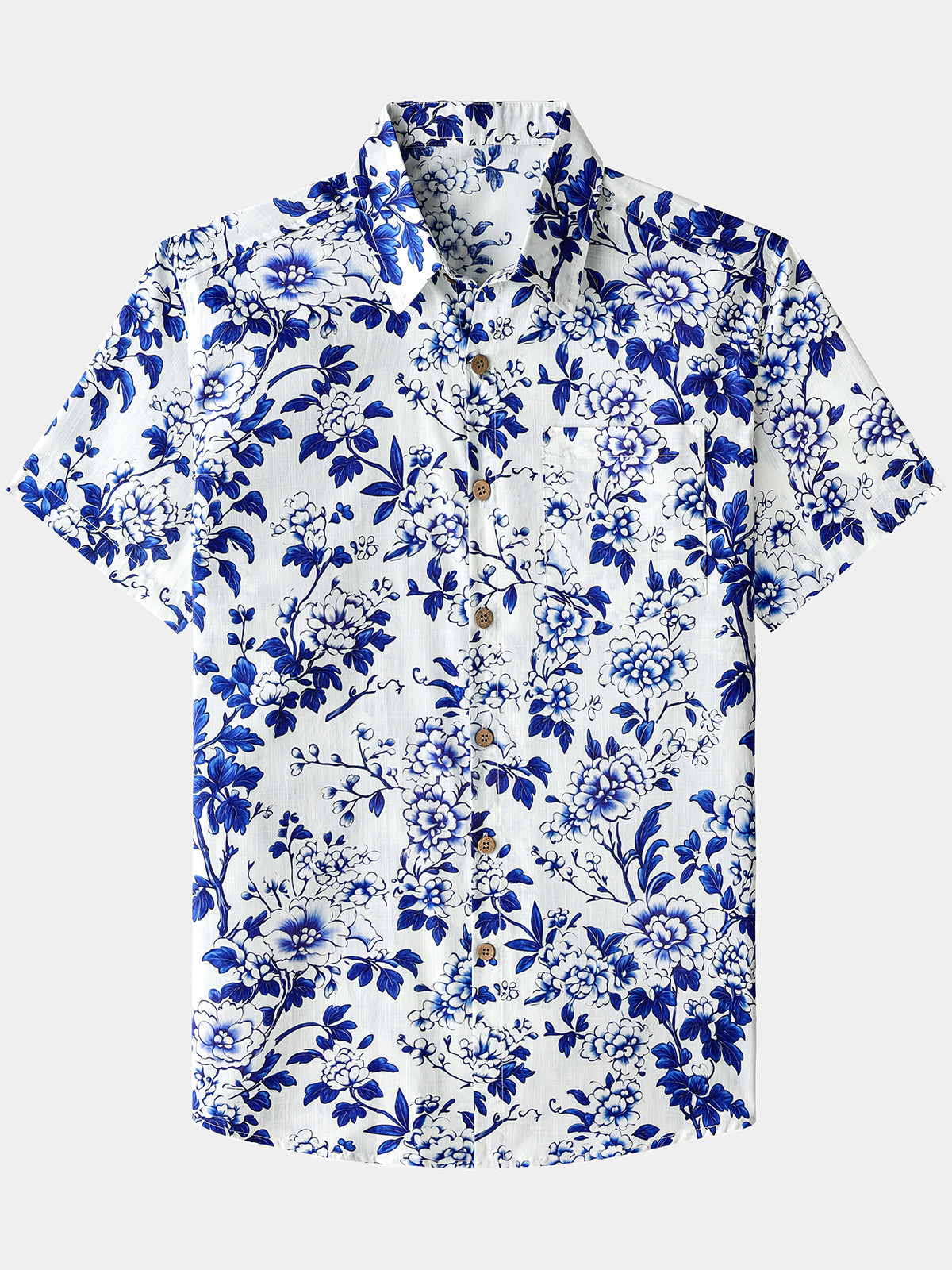 Men’s Blue Floral Short Sleeve Button Down Breathable Cool Casual Summer Shirt