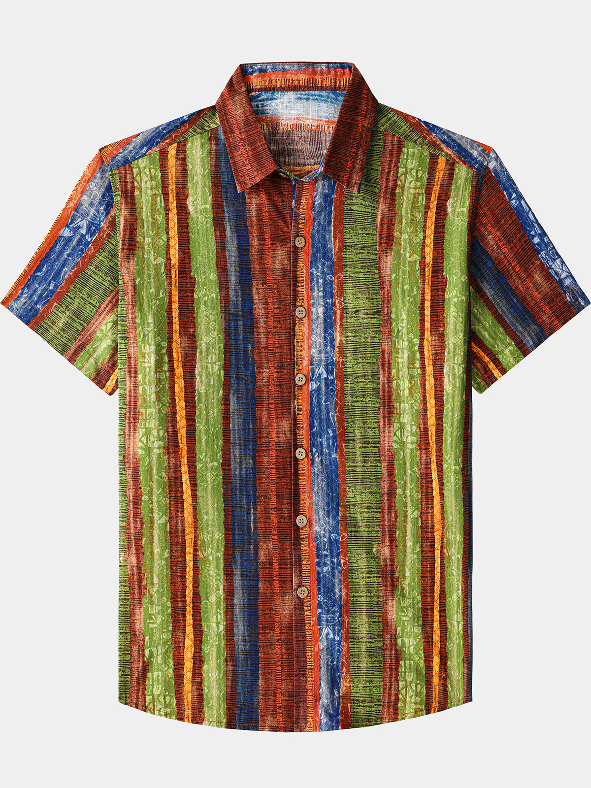 Men’s Vintage Boho Striped Cotton Lightweight Breathable Cool Summer Holiday Short Sleeve Shirt