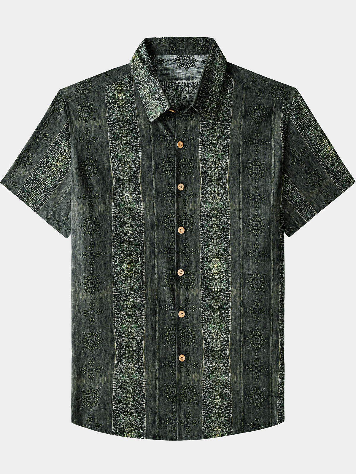 Men’s Vintage Boho Pattern Cotton Lightweight Breathable Cool Summer Holiday Short Sleeve Shirt