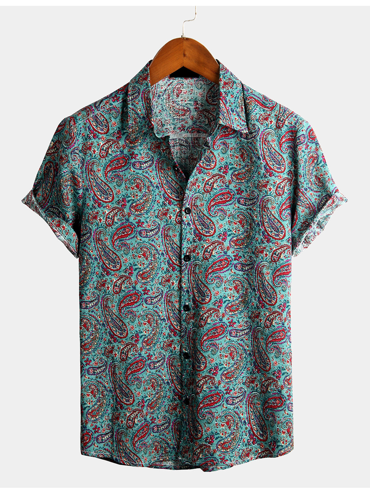 Men's Paisley Vintage Cotton Retro 70s Button Up Shirt