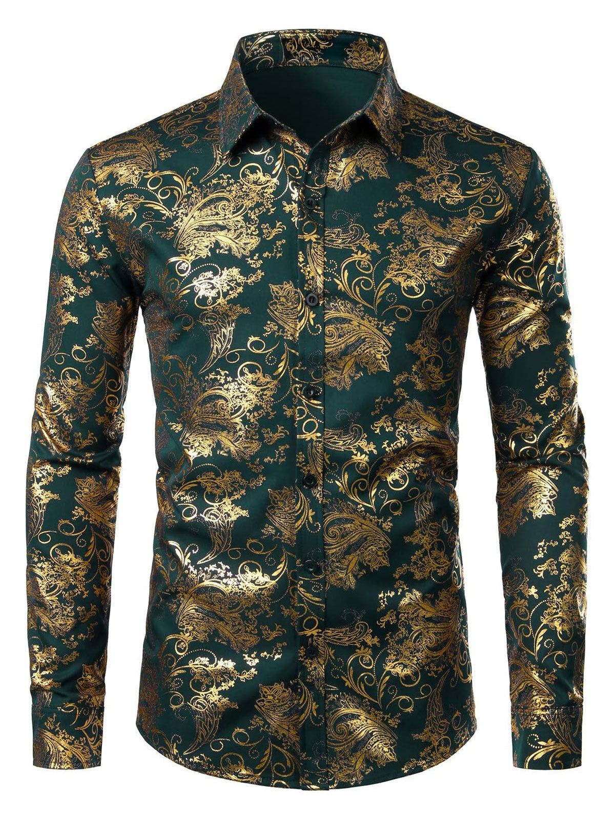Men's Luxury Paisley Shiny Floral Print Button Down Dress Shirts