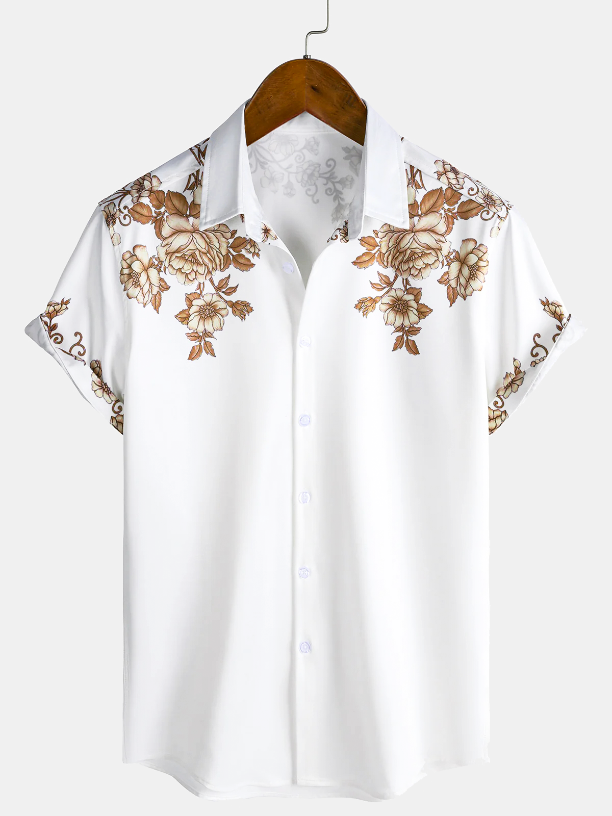 Men's Floral Print Hawaiian Button Up Casual Collar Short Sleeve Shirt